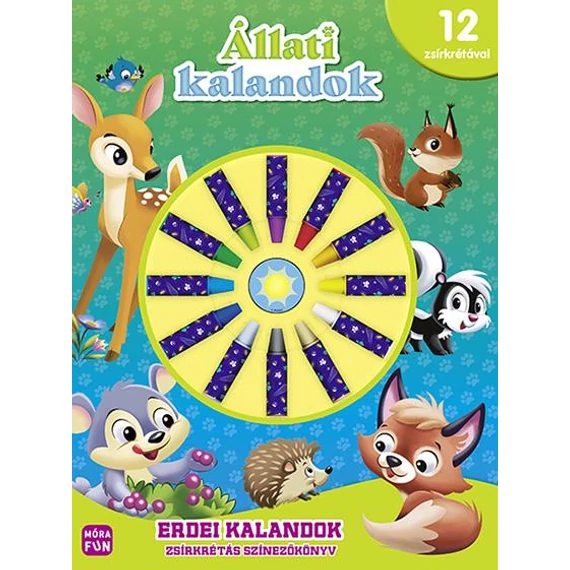 Állati kalandok - Erdei kalandok Zsírkrétás színezőkönyv 12 zsírkrétával